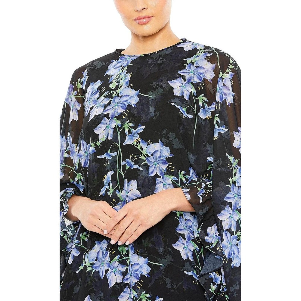 Mac Duggal Black Blue Floral Cape Cocktail Dress 56028 Size 2 NWT - Picture 3 of 4